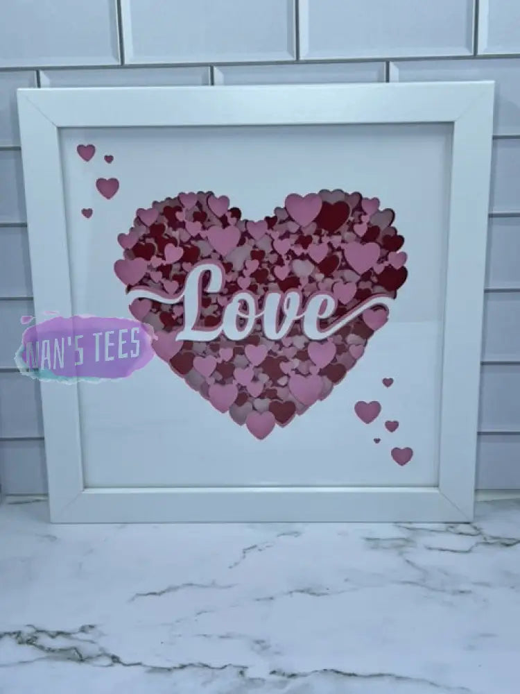 Framed 3D Layered Paper Love Wall Decor Art Valentines Day Mothers White