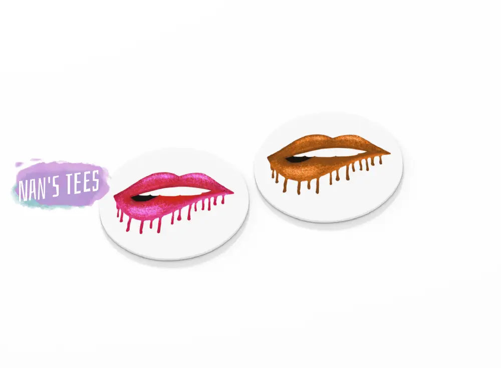 Glitter Lips Neoprene Car Coasters | Great Gifts For Hostess Birthday Holidays Anniversary Set Of 2