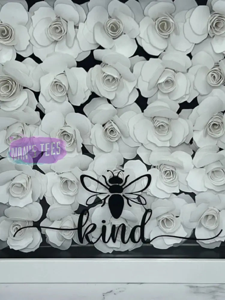 Hand Rolled 8 X White Paper Flower 3D Shadow Box Home Decor