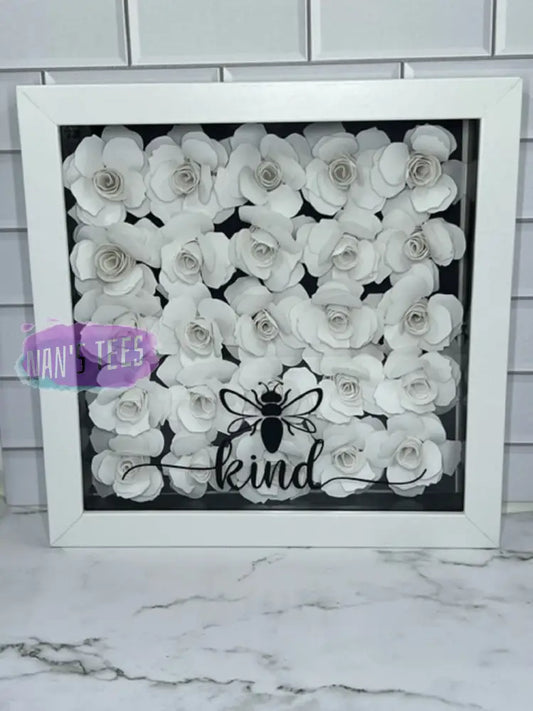 Hand Rolled 8 X White Paper Flower 3D Shadow Box Home Decor