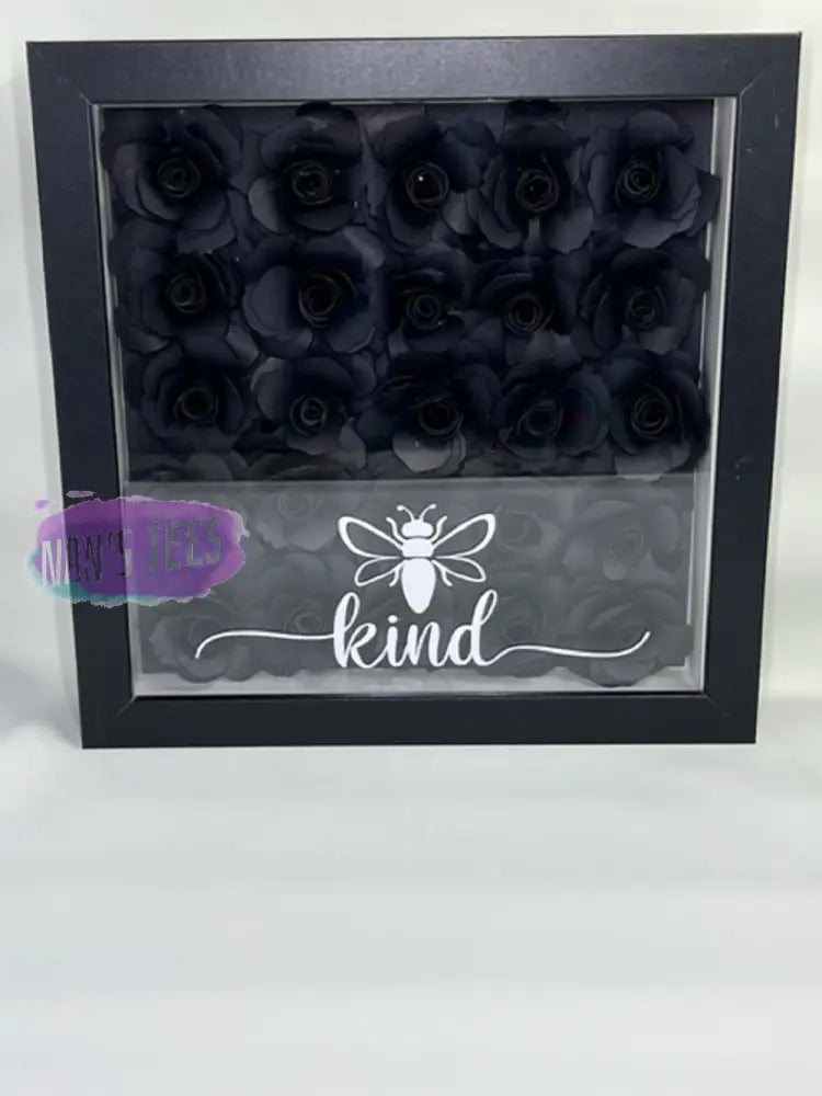 Hand Rolled Black Paper Flowers Set In 8 X 3D Frame Shadow Box Home Decor