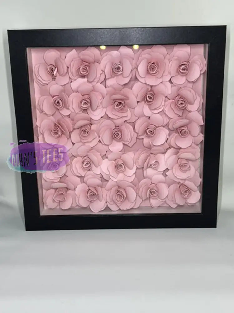 Hand Rolled Pink Paper Flowers Set In 8 X 3D Shadow Box Frame Black Home Decor