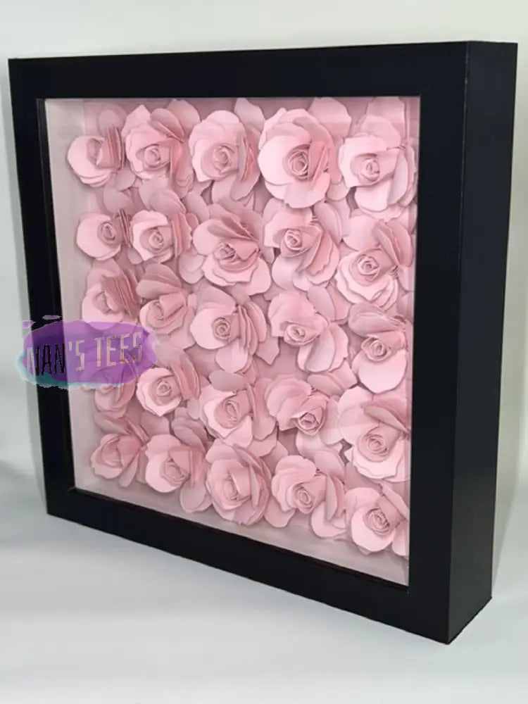 Hand Rolled Pink Paper Flowers Set In 8 X 3D Shadow Box Frame Home Decor