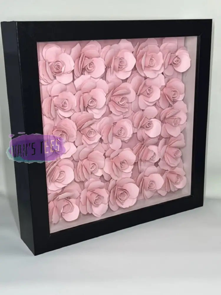 Hand Rolled Pink Paper Flowers Set In 8 X 3D Shadow Box Frame Home Decor