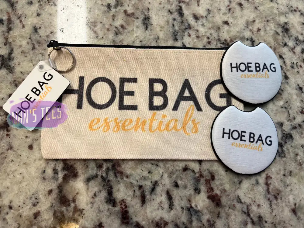 Hoe Bag Essentials Gift Set | Cosmetic Pouch Keychain Car Coasters Set: