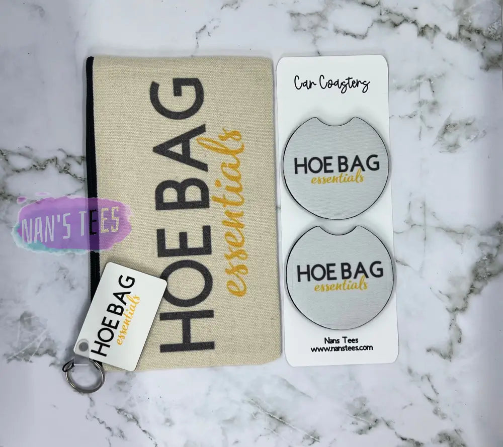 Hoe Bag Essentials Gift Set | Cosmetic Pouch Keychain Car Coasters