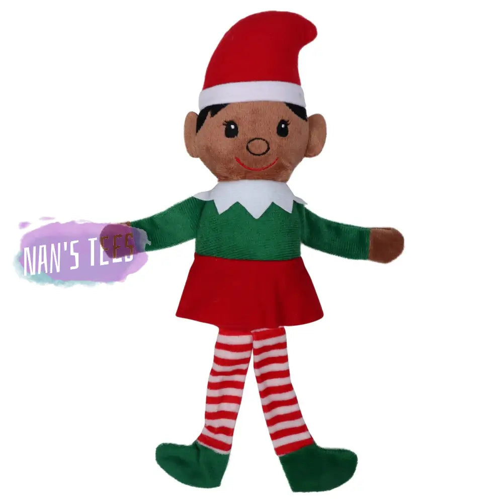 Holiday Christmas Elf Plush Doll | 14 Inches Tall Dark Skin Girl Stuffed Toy