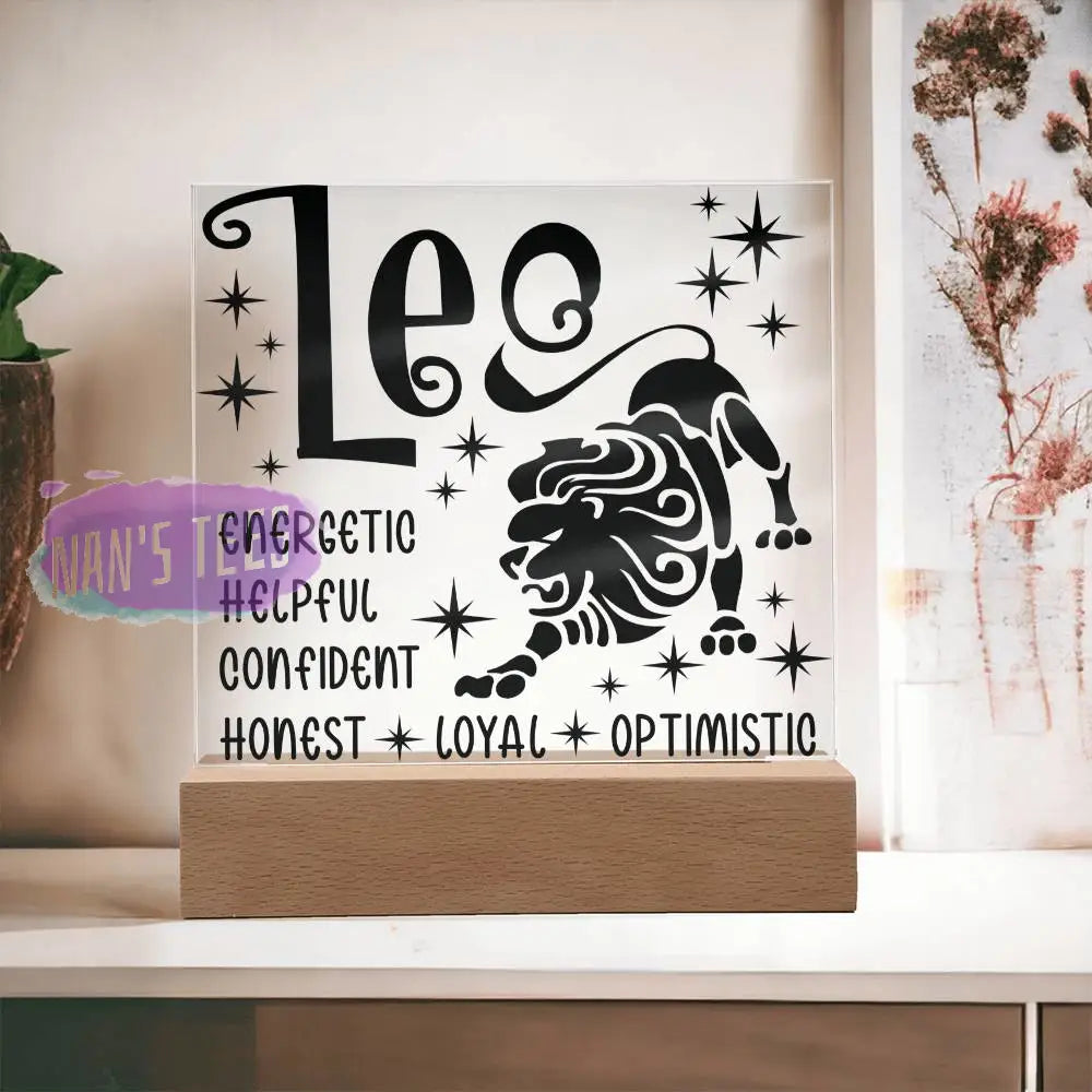 Leo Zodiac Sign Positive Traits | Acrylic Square Plaque Wooden Base Jewelry