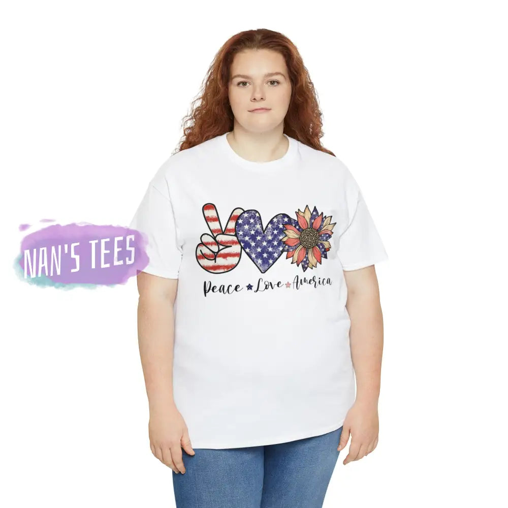 Peace Love America Short Sleeve Unisex Heavy Cotton Graphic Tee T-Shirt