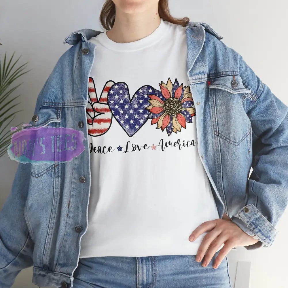 Peace Love America Short Sleeve Unisex Heavy Cotton Graphic Tee T-Shirt