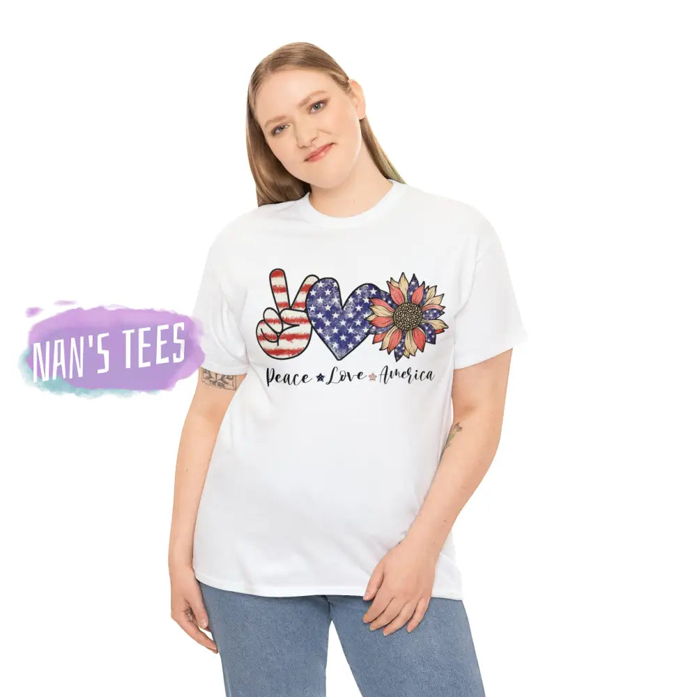 Peace Love America Short Sleeve Unisex Heavy Cotton Graphic Tee T-Shirt