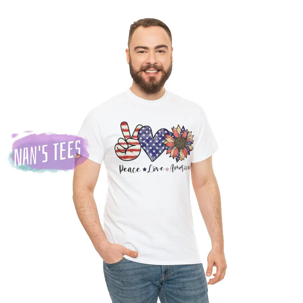Peace Love America Short Sleeve Unisex Heavy Cotton Graphic Tee T-Shirt
