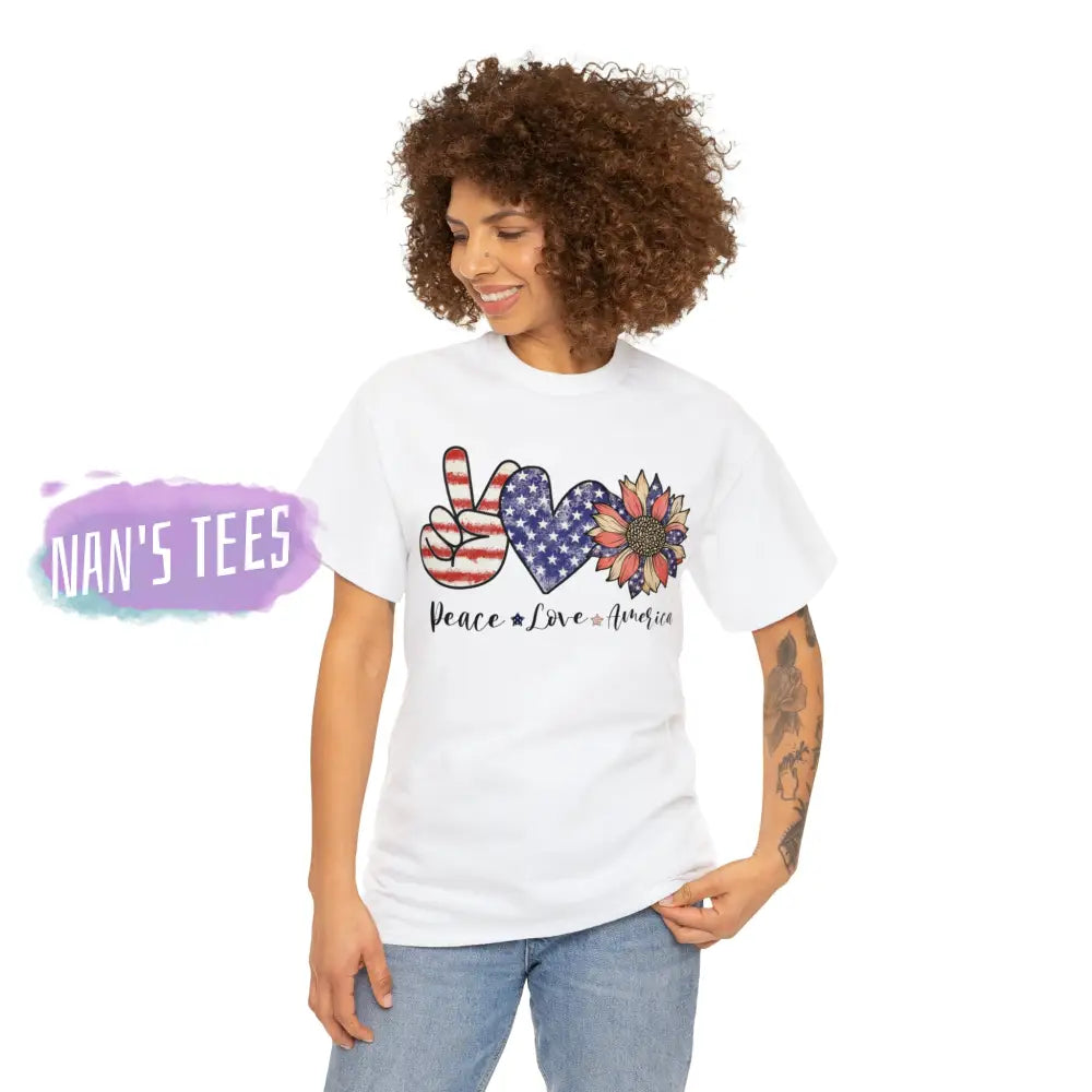 Peace Love America Short Sleeve Unisex Heavy Cotton Graphic Tee T-Shirt