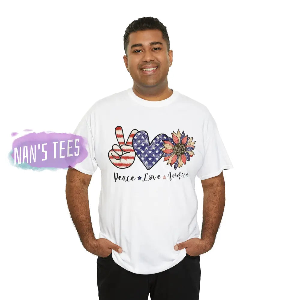 Peace Love America Short Sleeve Unisex Heavy Cotton Graphic Tee T-Shirt