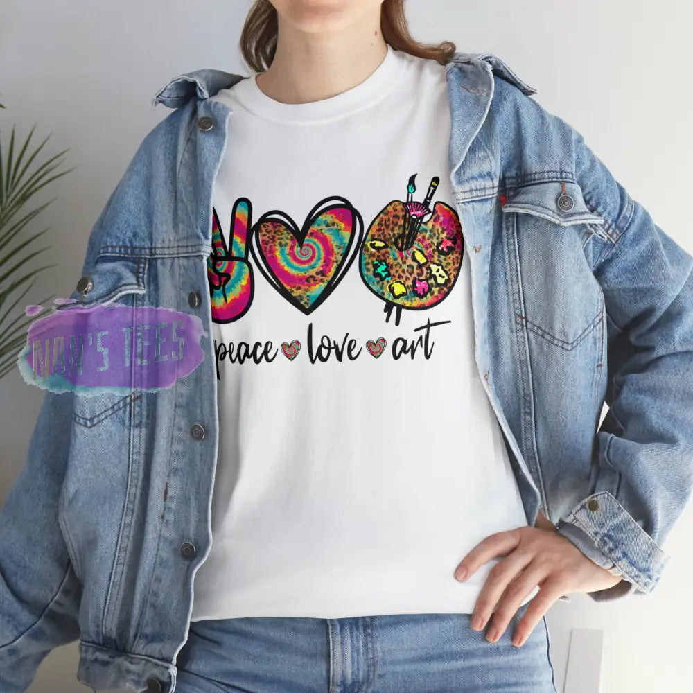 Peace Love Art Short Sleeve Unisex Heavy Cotton Graphic Tee T-Shirt