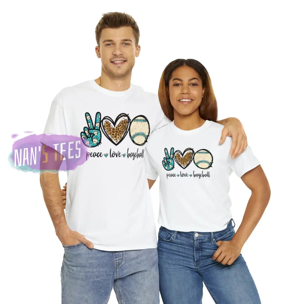 Peace Love Baseball Short Sleeve Unisex Heavy Cotton Graphic Tee T-Shirt