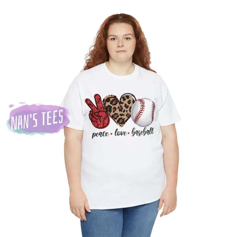 Peace Love Baseball Short Sleeve Unisex Heavy Cotton Graphic Tee T-Shirt