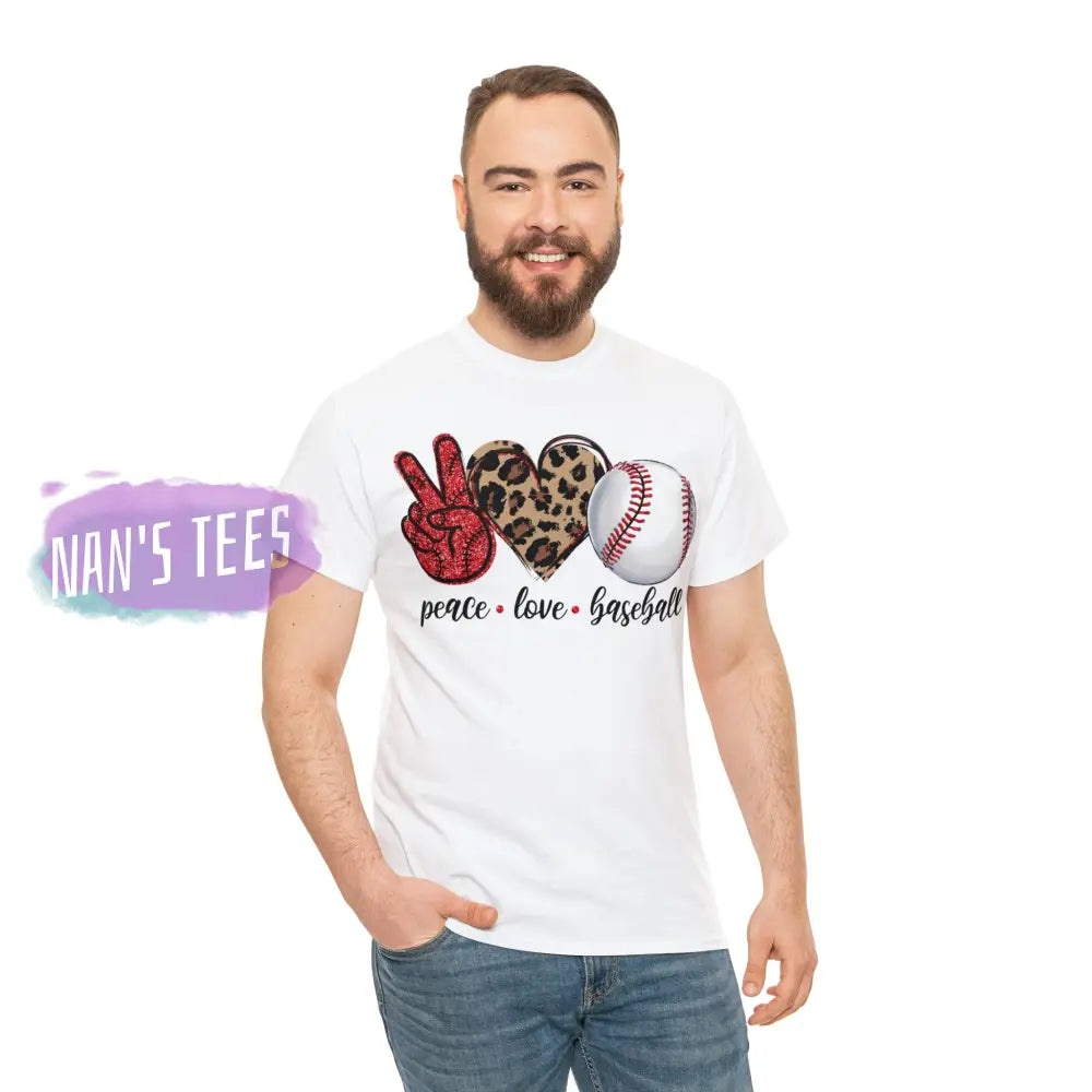 Peace Love Baseball Short Sleeve Unisex Heavy Cotton Graphic Tee T-Shirt