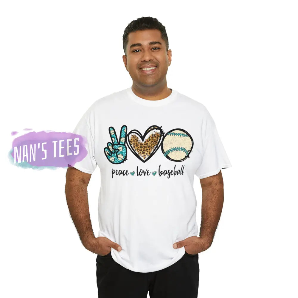 Peace Love Baseball Short Sleeve Unisex Heavy Cotton Graphic Tee T-Shirt