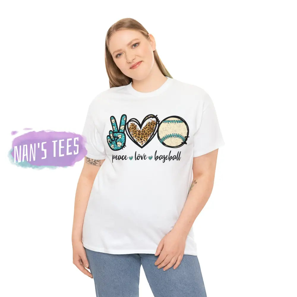 Peace Love Baseball Short Sleeve Unisex Heavy Cotton Graphic Tee T-Shirt