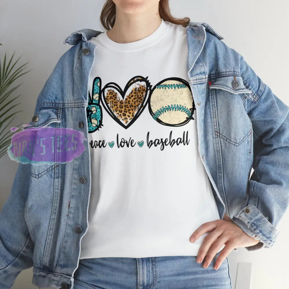 Peace Love Baseball Short Sleeve Unisex Heavy Cotton Graphic Tee T-Shirt