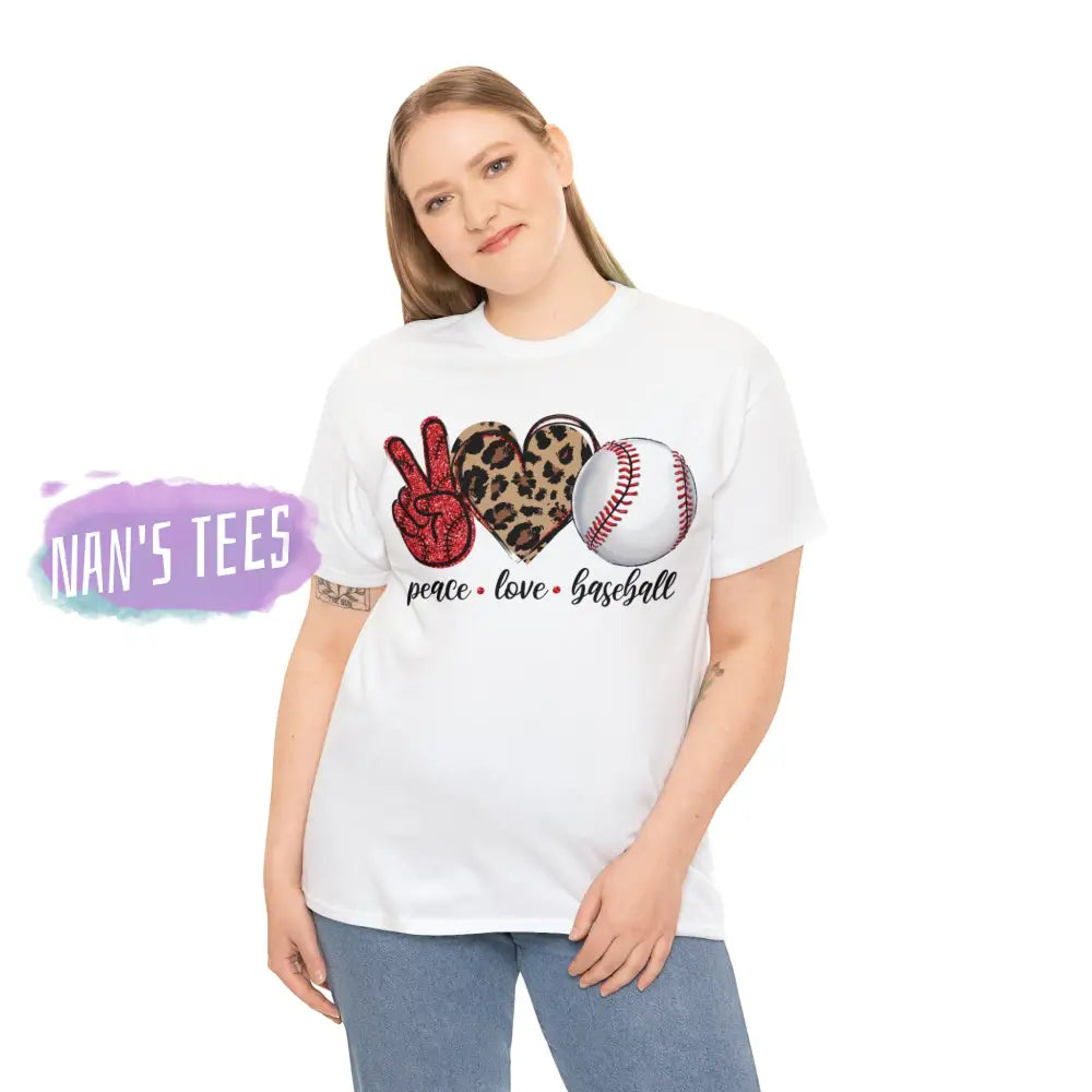 Peace Love Baseball Short Sleeve Unisex Heavy Cotton Graphic Tee T-Shirt