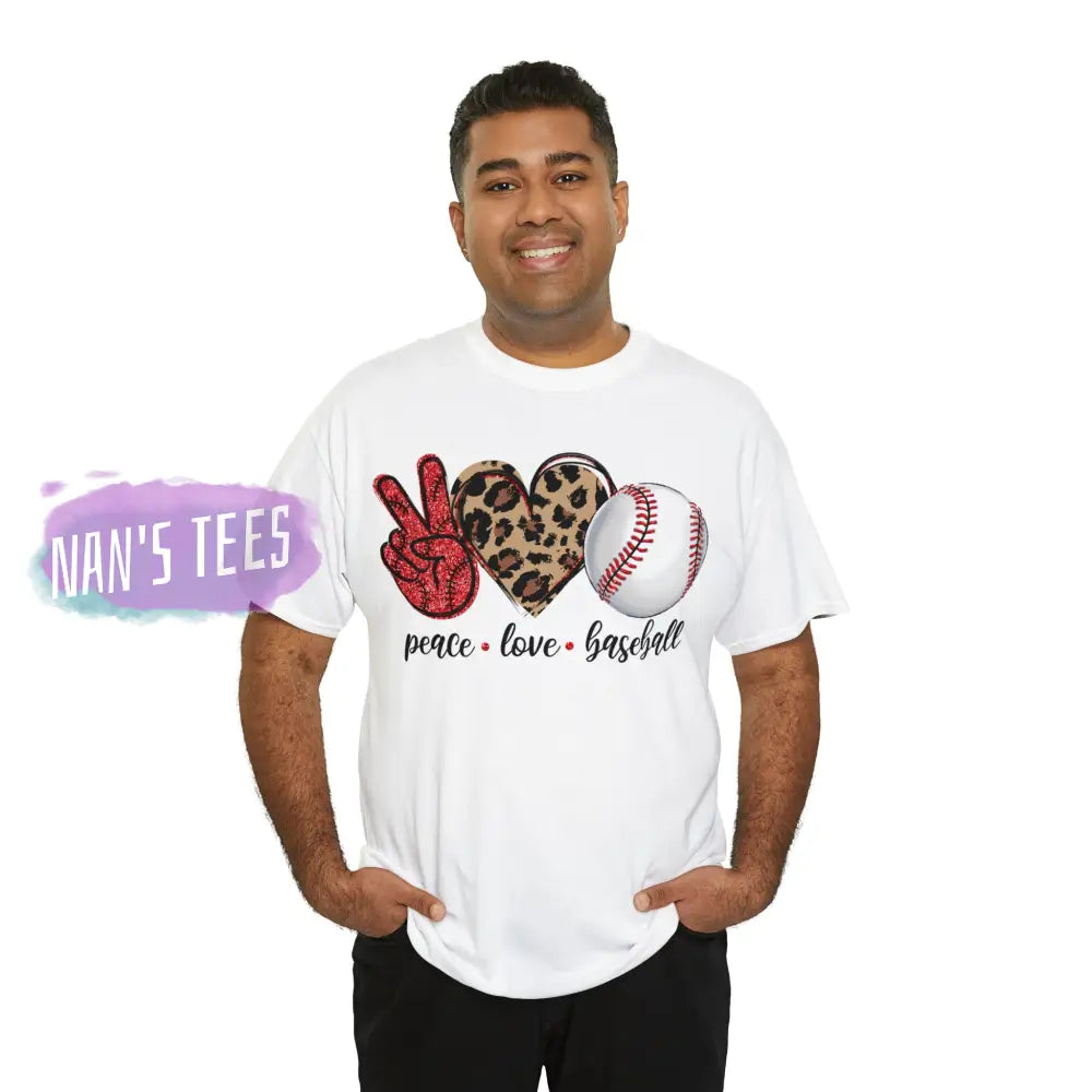 Peace Love Baseball Short Sleeve Unisex Heavy Cotton Graphic Tee T-Shirt