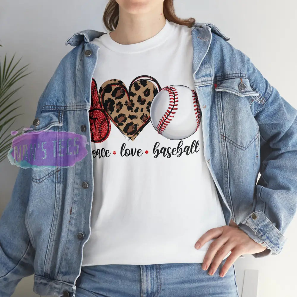 Peace Love Baseball Short Sleeve Unisex Heavy Cotton Graphic Tee T-Shirt