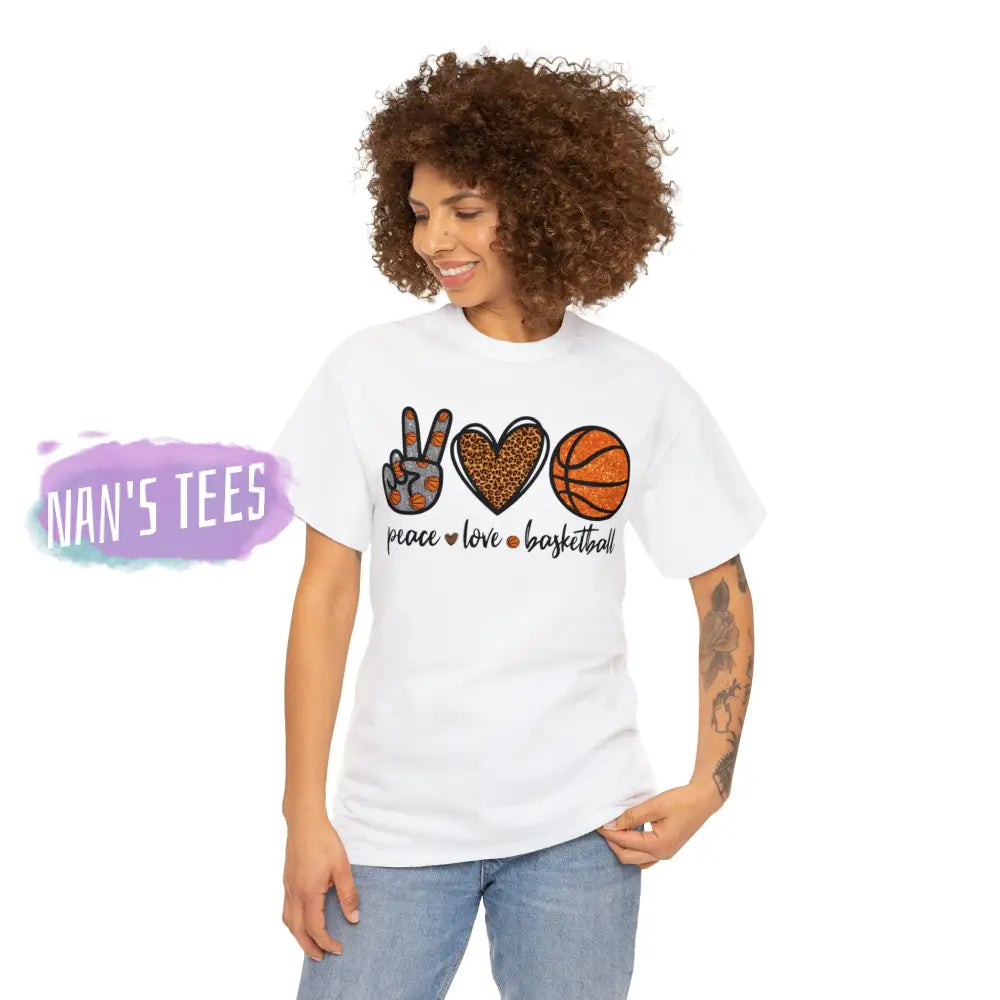 Peace Love Basketball Short Sleeve Unisex Heavy Cotton Graphic Tee T-Shirt