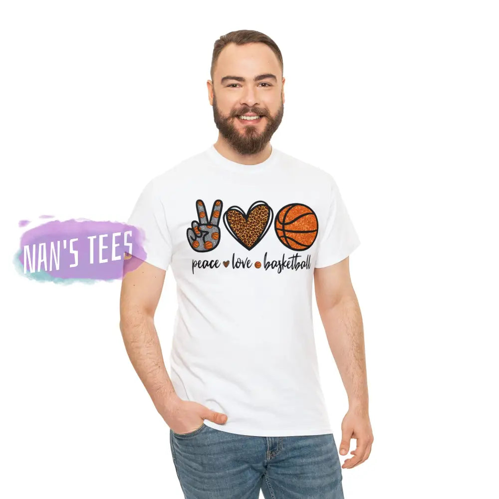 Peace Love Basketball Short Sleeve Unisex Heavy Cotton Graphic Tee T-Shirt