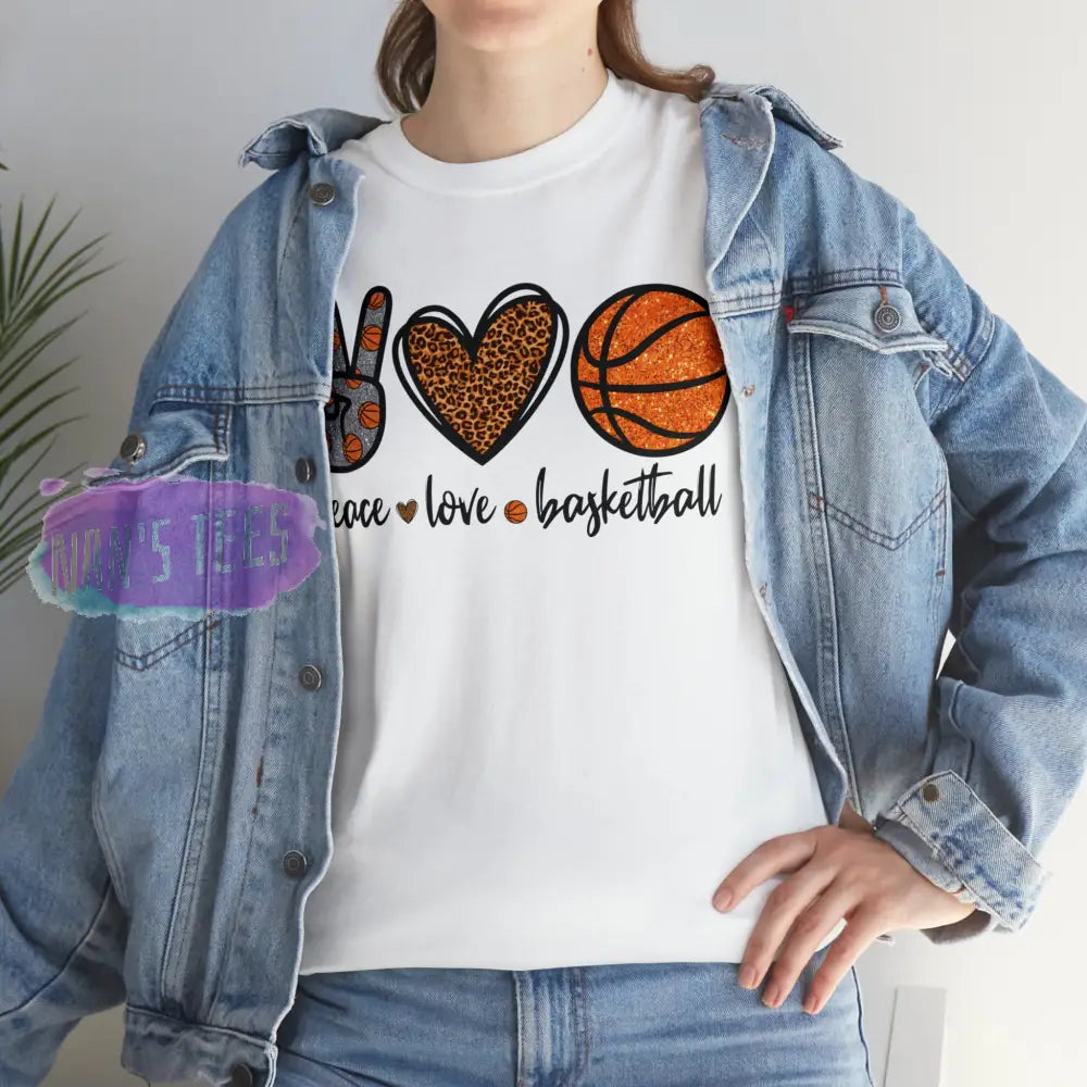 Peace Love Basketball Short Sleeve Unisex Heavy Cotton Graphic Tee T-Shirt