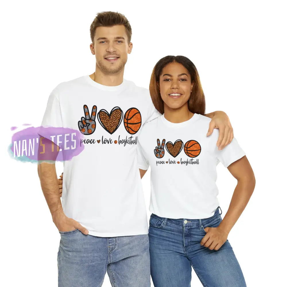 Peace Love Basketball Short Sleeve Unisex Heavy Cotton Graphic Tee T-Shirt