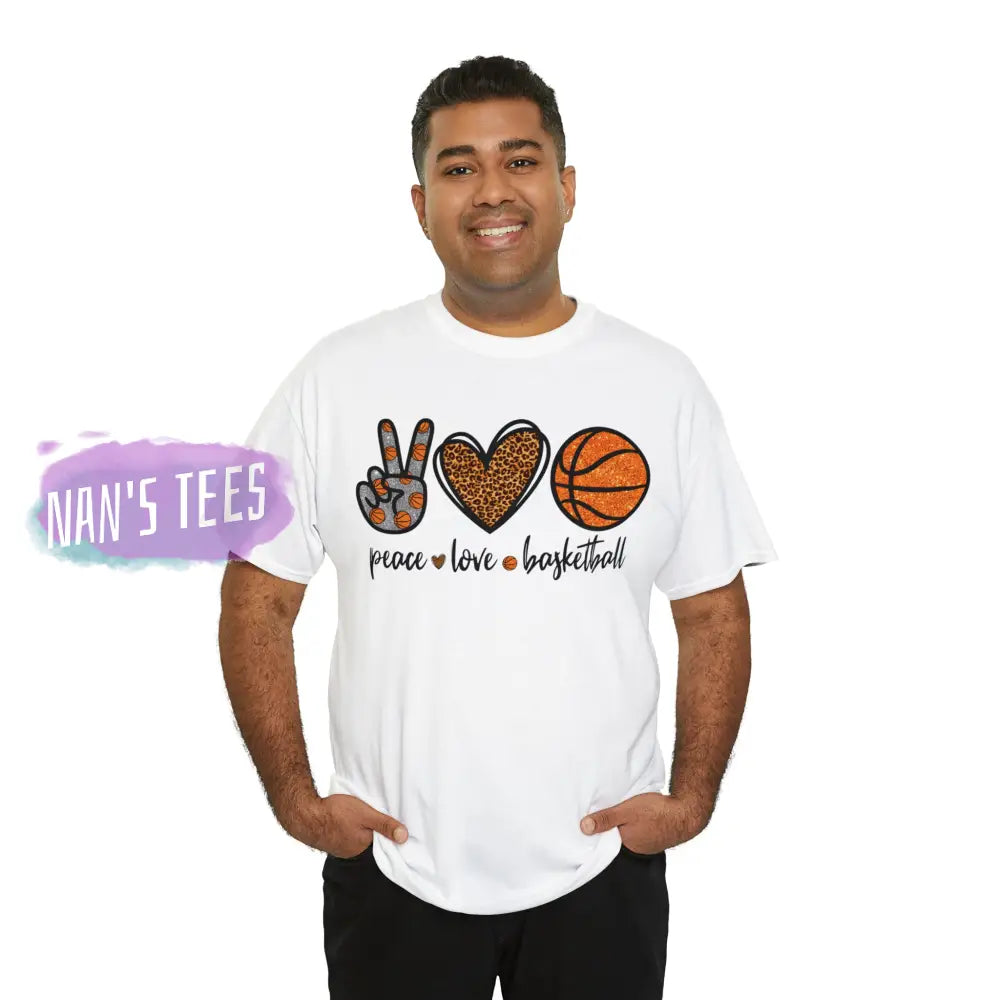Peace Love Basketball Short Sleeve Unisex Heavy Cotton Graphic Tee T-Shirt
