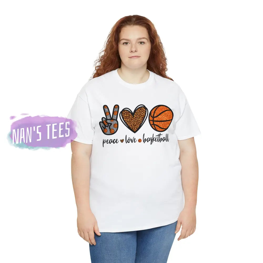 Peace Love Basketball Short Sleeve Unisex Heavy Cotton Graphic Tee T-Shirt