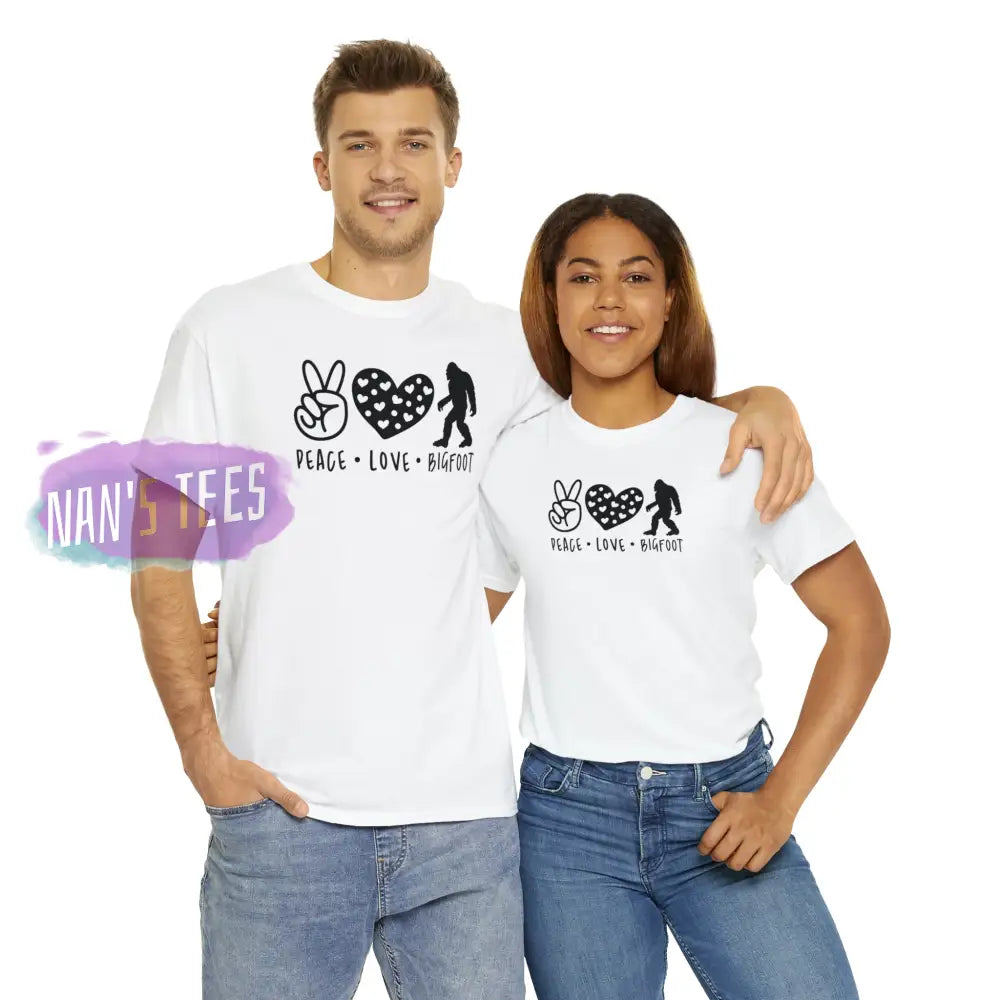 Peace Love Big Foot Short Sleeve Unisex Heavy Cotton Graphic Tee T-Shirt