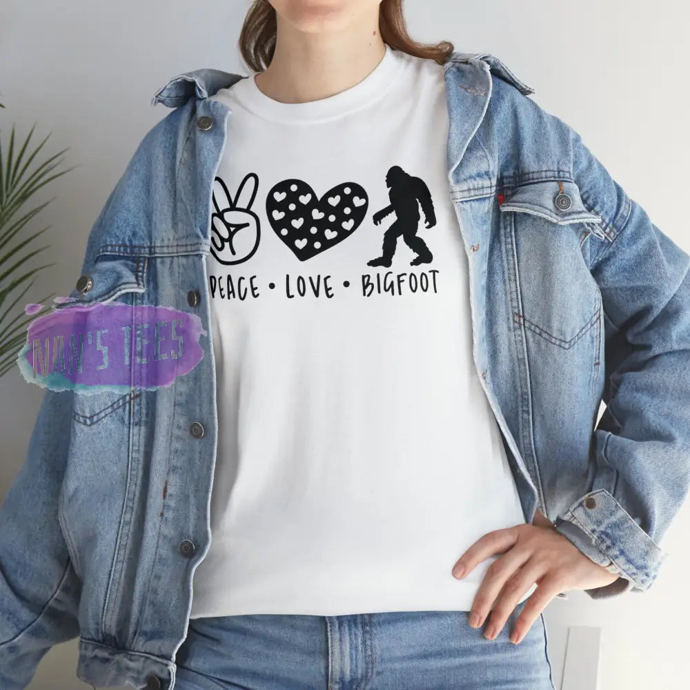 Peace Love Big Foot Short Sleeve Unisex Heavy Cotton Graphic Tee T-Shirt