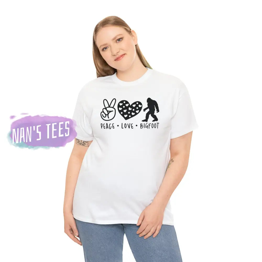 Peace Love Big Foot Short Sleeve Unisex Heavy Cotton Graphic Tee T-Shirt