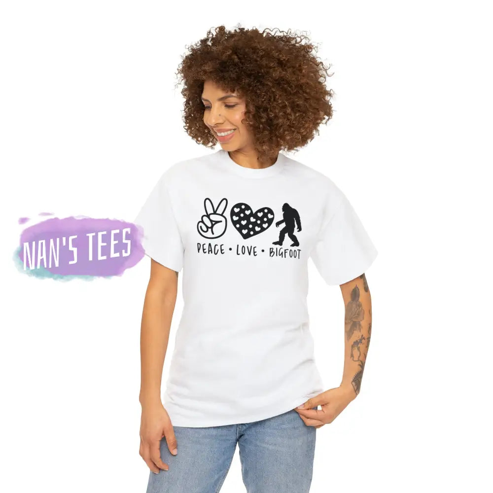 Peace Love Big Foot Short Sleeve Unisex Heavy Cotton Graphic Tee T-Shirt