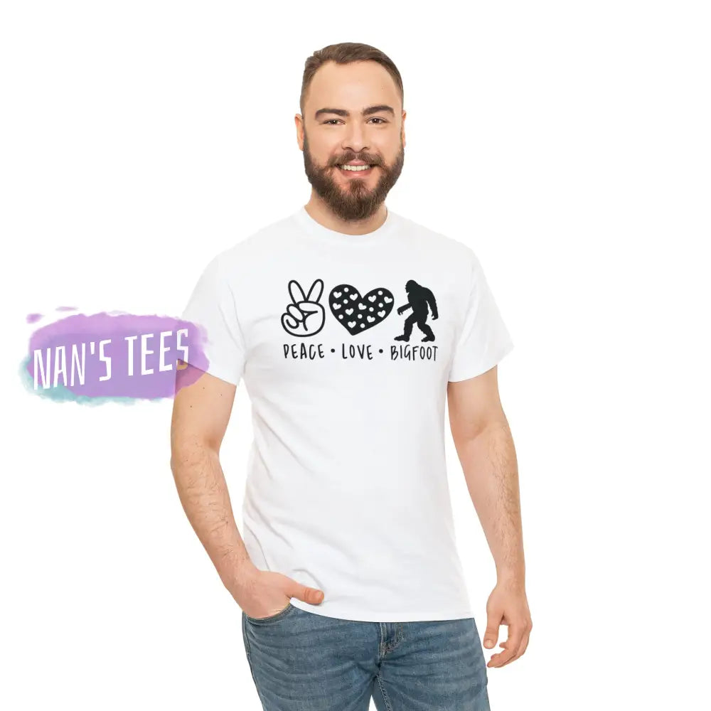Peace Love Big Foot Short Sleeve Unisex Heavy Cotton Graphic Tee T-Shirt