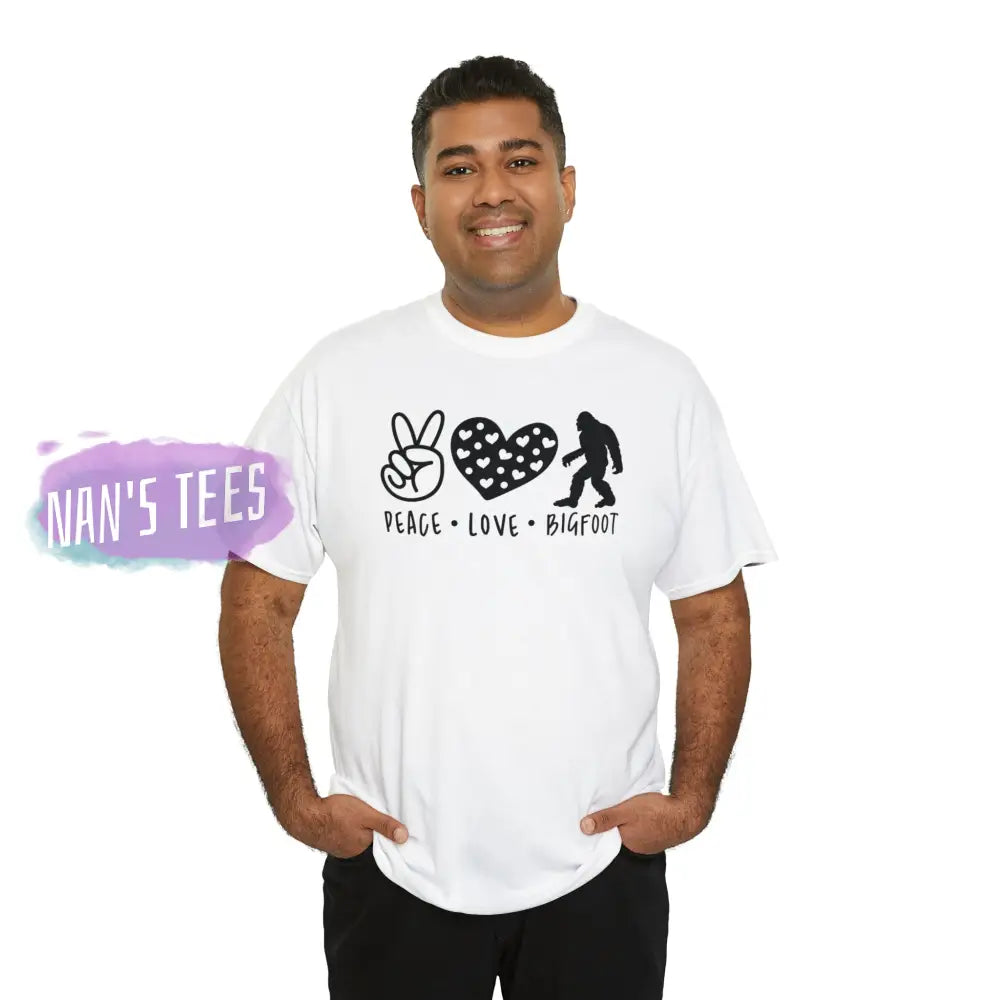 Peace Love Big Foot Short Sleeve Unisex Heavy Cotton Graphic Tee T-Shirt