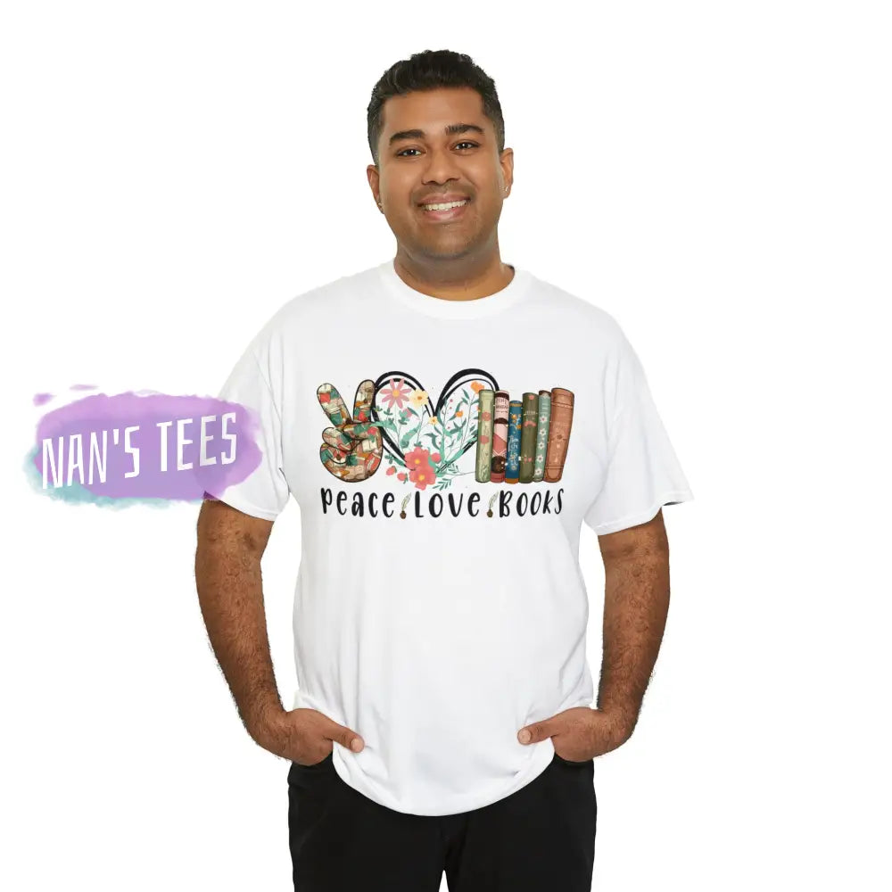 Peace Love Books Short Sleeve Unisex Heavy Cotton Graphic Tee T-Shirt