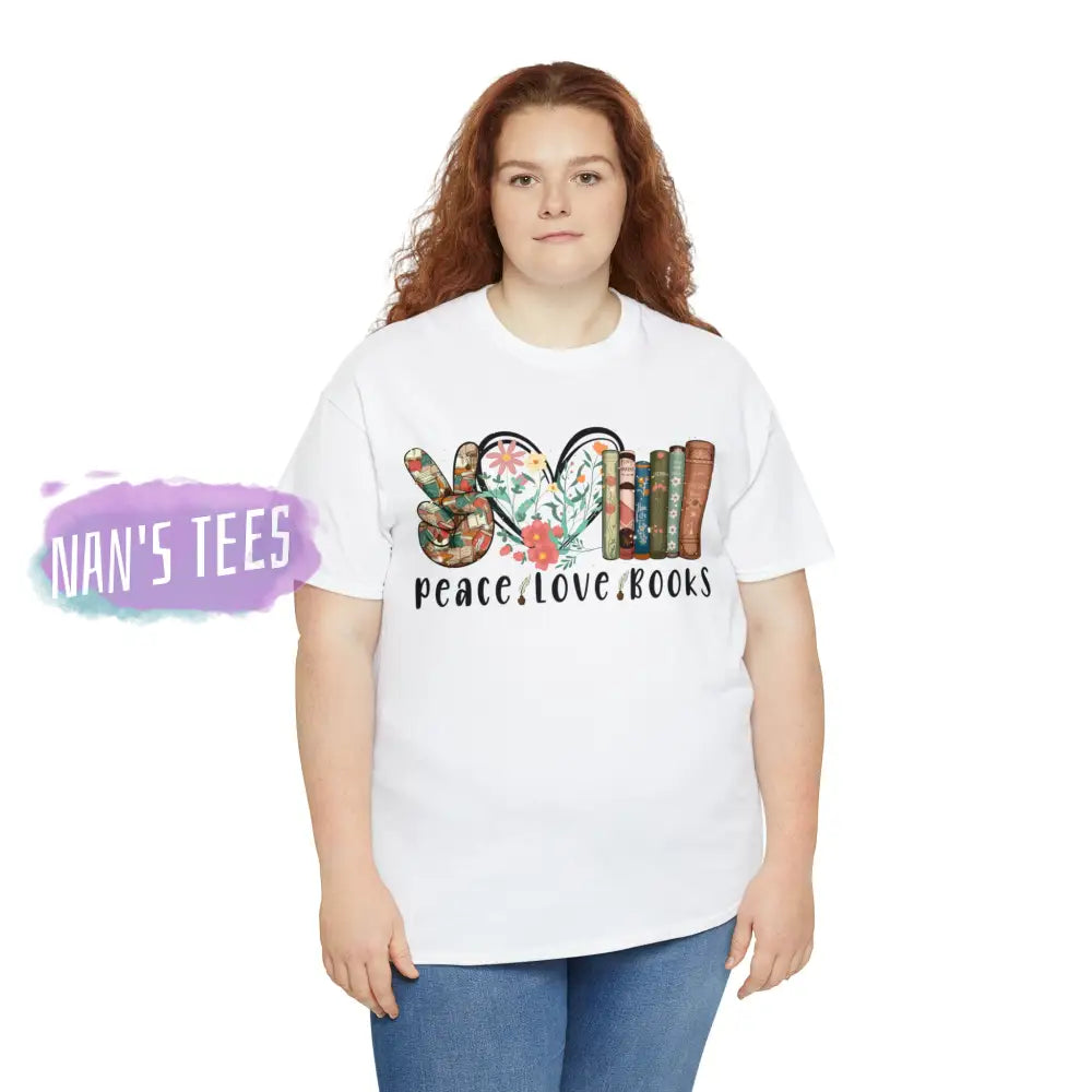 Peace Love Books Short Sleeve Unisex Heavy Cotton Graphic Tee T-Shirt