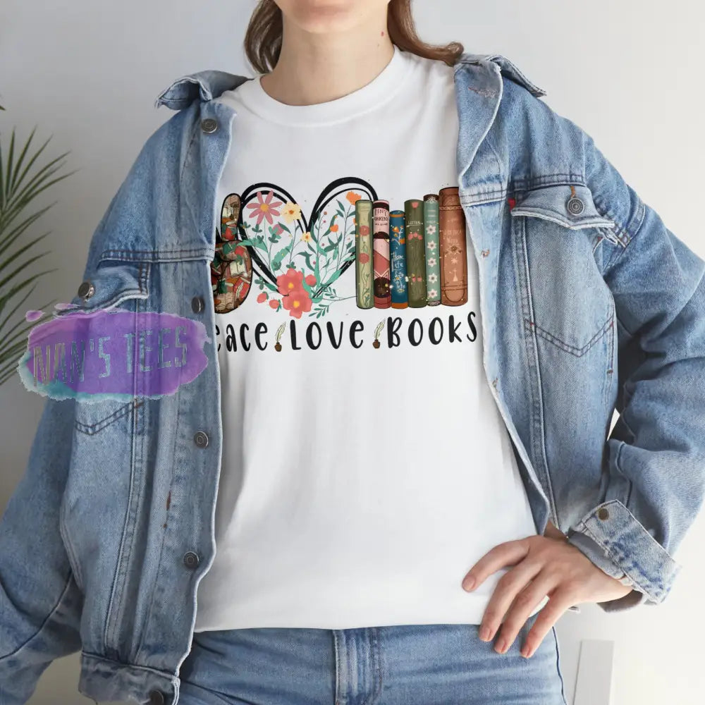 Peace Love Books Short Sleeve Unisex Heavy Cotton Graphic Tee T-Shirt