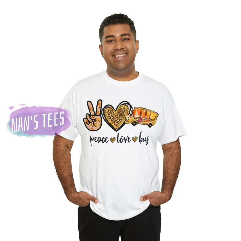 Peace Love Bus Short Sleeve Unisex Heavy Cotton Graphic Tee T-Shirt