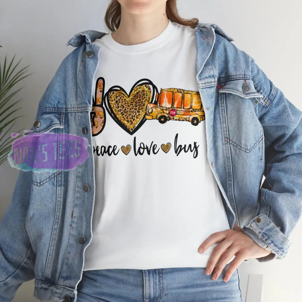 Peace Love Bus Short Sleeve Unisex Heavy Cotton Graphic Tee T-Shirt