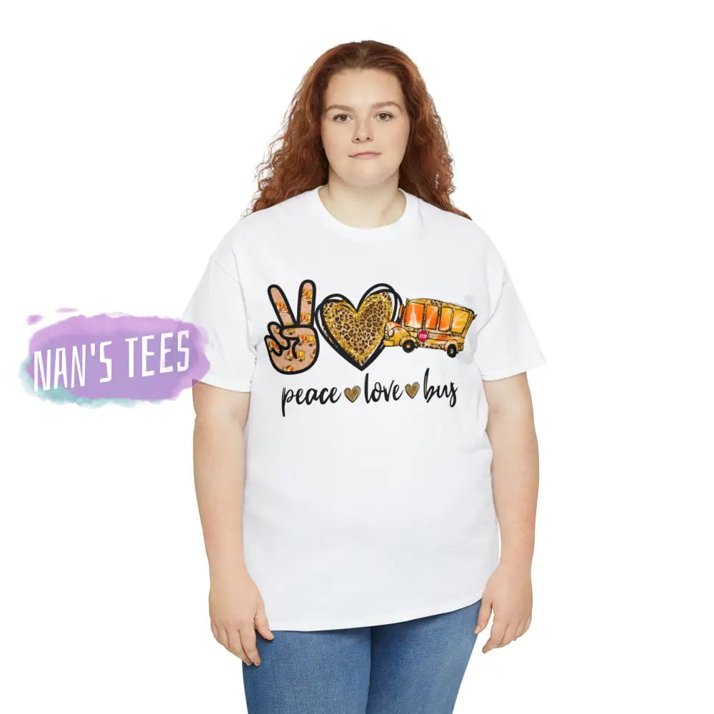 Peace Love Bus Short Sleeve Unisex Heavy Cotton Graphic Tee T-Shirt