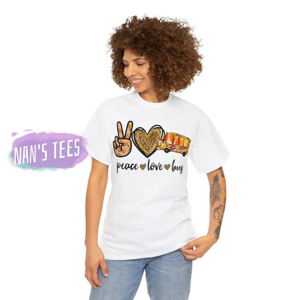Peace Love Bus Short Sleeve Unisex Heavy Cotton Graphic Tee T-Shirt