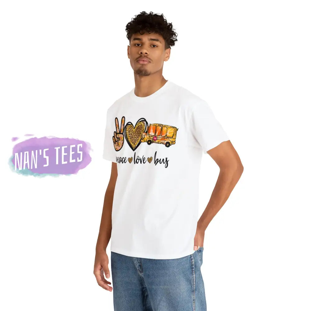 Peace Love Bus Short Sleeve Unisex Heavy Cotton Graphic Tee T-Shirt