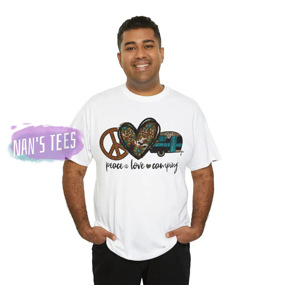 Peace Love Camping Short Sleeve Unisex Heavy Cotton Graphic Tee T-Shirt