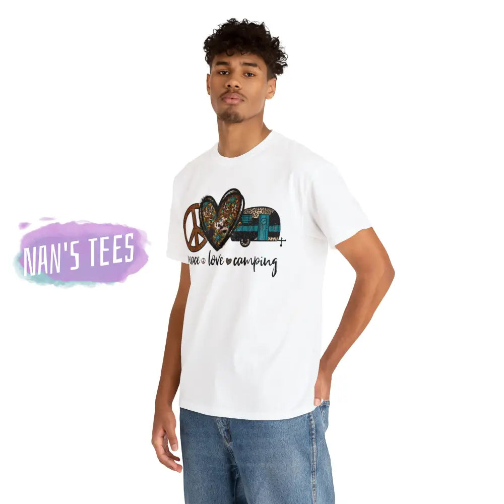 Peace Love Camping Short Sleeve Unisex Heavy Cotton Graphic Tee T-Shirt
